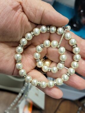 Valentina Cream Pearl Necklace with Rhinestone Toggle